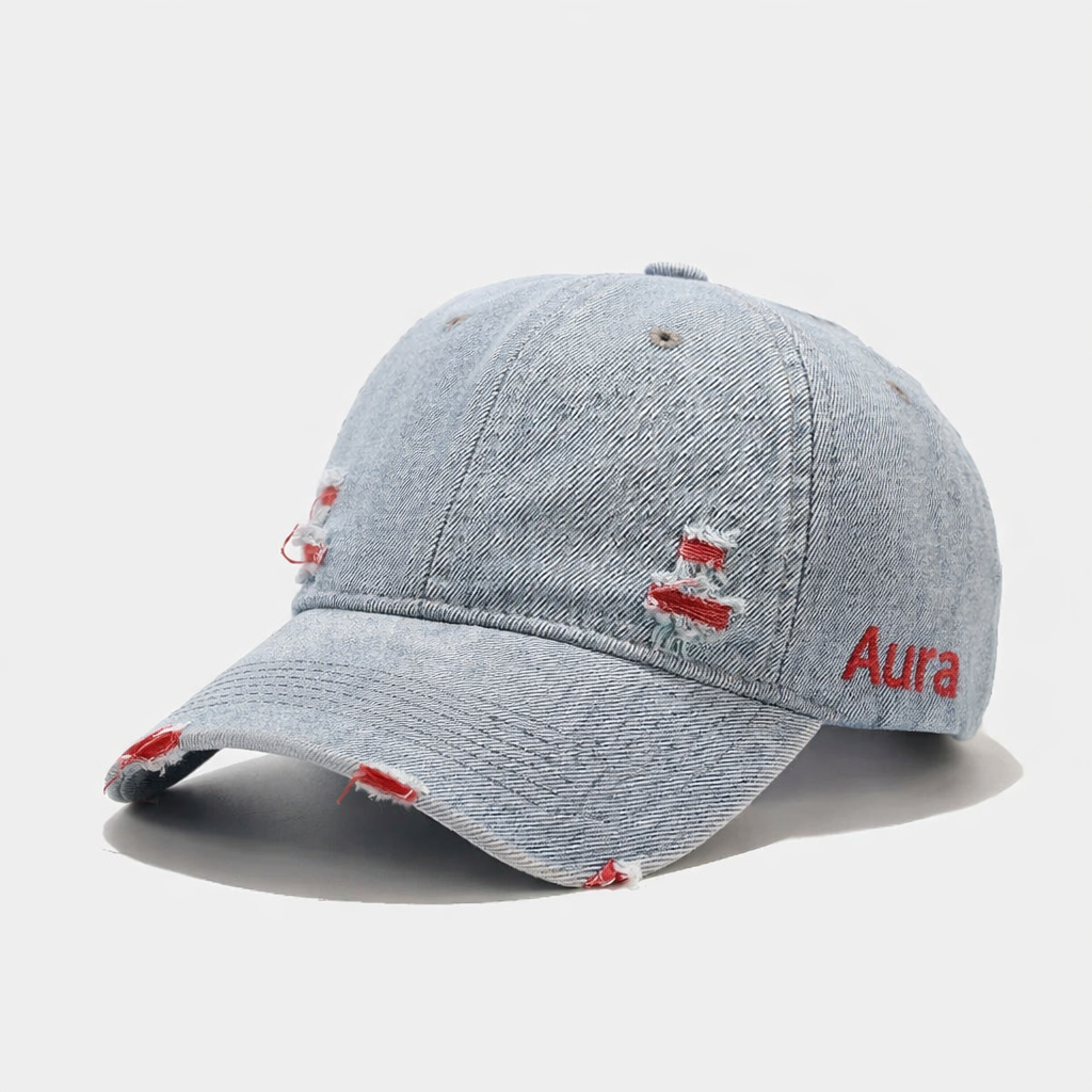 Aura - Vintage Washed Denim Cap – Unisex Street Style Snapback