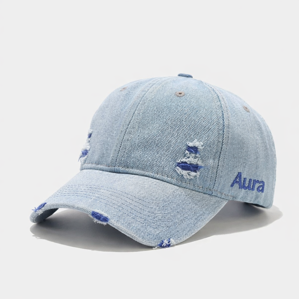 Aura - Vintage Washed Denim Cap – Unisex Street Style Snapback