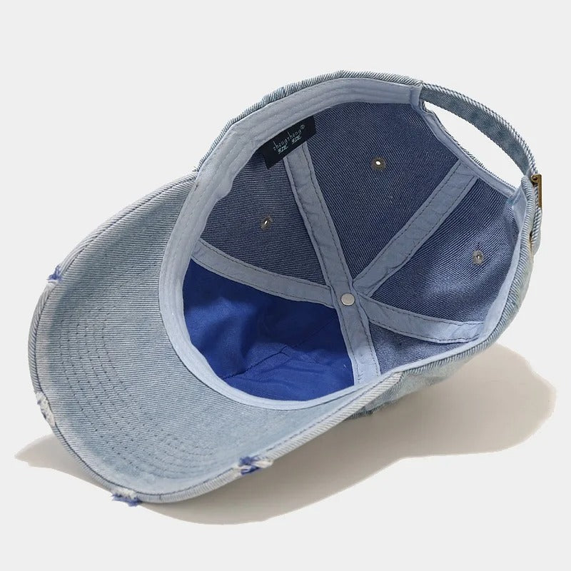 Aura - Vintage Washed Denim Cap – Unisex Street Style Snapback